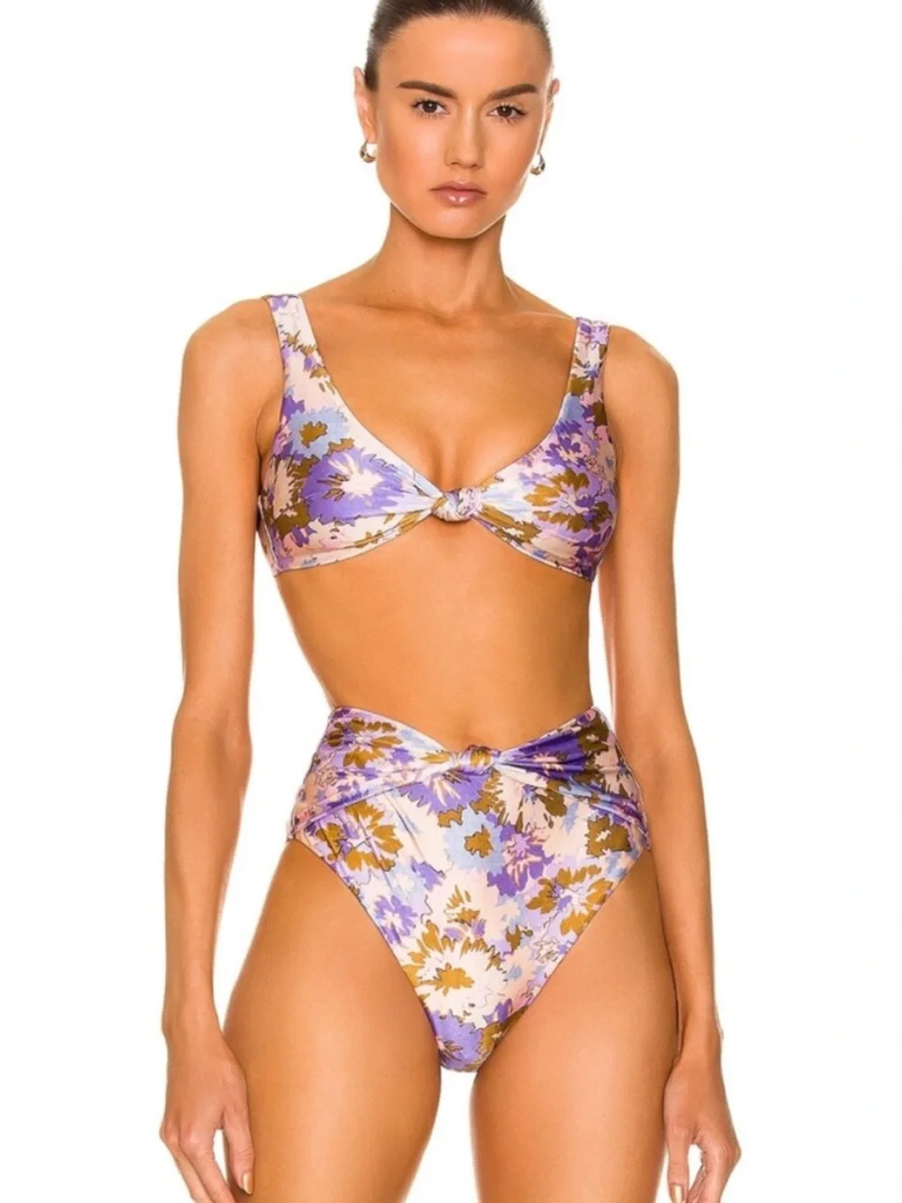 Zimmermann High Waisted Floral Knot Bikini Bottoms - Olive, Pink, Lilac - Picture 9 of 13